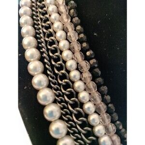 Premier Design Multi-Strand Silver Tone Beads and Gun Metal Chains